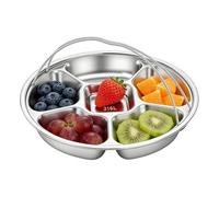 Generico Serving Tray - Divided Serving Platter | Sectional Appetizer Tray With Handles | Stainless Steel Fruit Plate For Home Movie Nights, Camping And Picnics, Metal Food Organizer