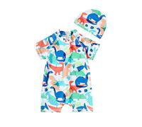 Generico Set 2 Pezzi per Bambini da Bagno con Stampe Dinosauri Asciugatura Rapida Cappello a Maniche Corte (Green, 2-3 Years)