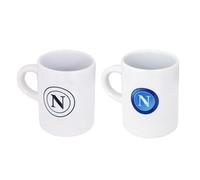 Generico SET 2 PEZZI Tazzine Caffè in Ceramica con Manico per SSC NAPOLI Calcio Prodotto Ufficiale con Scatola Originale Idea Regalo Interno Bianco