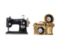 Generico Set 2 Spille Retrò Smaltate Design di Macchina Fotografica e Disco in Vinile, Accessorio per Abbigliamento Femminile, per Eventi e Usi Quotidiani