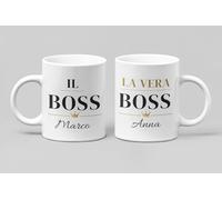 Generico Set 2 Tazze Coppia Personalizzate con Nome - “Il Boss” e “La Vera Boss” - Regalo Ironico per Coppia e Fidanzati - Tazze Lui e Lei per Anniversario o Regalo di Coppia Originale