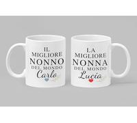 Generico Set 2 Tazze Personalizzate Festa dei Nonni - “Il Migliore Nonno” & “La Migliore Nonna” - Regalo Nonni, Coppia Tazze in Ceramica con Nome - Idea Regalo Nonni Originale