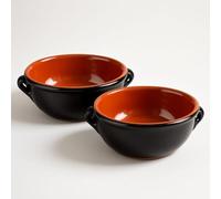 Generico Set 2 Tegamini Terracotta Bicolore 14cm - Ciotole Ceramica con Manici Nero Marrone - Altezza 5cm Tapas Antipasti Contorni Primi - Artigianali - Ebook Omaggio