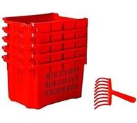 Generico Set 3 Cassette Rosse per Olive, Sovrapponibili, 54x36x31 cm, 40 Litri, con Rastrellino