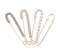 Generico Set 4 Spille di Sicurezza con Pietre Brillanti e Perline in Lega Color Oro, Facili da Usare e Decorative per Abbigliamento e Pantaloni, Design Raffinato per Tutte le Età