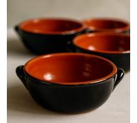 Generico Set 4 Tegamini Terracotta Bicolore 14cm - Ciotole Ceramica con Manici Nero Marrone - Altezza 5cm Tapas Antipasti Contorni Primi - Artigianali - Ebook Omaggio