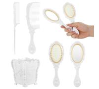 Generico Set 5 Pezzi Spazzola e Pettine per Chioma Portaoggetti Secchio e Specchio da Tavolo, per Acconciature a Casa e Salone