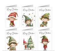 Generico Set 6 Biglietti di Natale con Buste - Design Elfi Natalizi Acquerello | Biglietti Auguri Merry Christmas | Cartoline Natalizie con Busta Kraft | Idea Regalo e Decorazione Feste - 15 x 10 cm