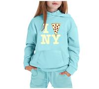 Generico Set Abbigliamento Casual per Ragazze Invernale con Stampa Città Nome Manica Lunga Cappuccio Pantaloni Confortevole Moda(Sky Blue, 6-7 Years)