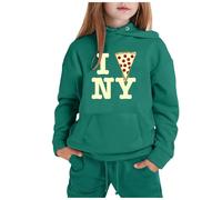 Generico Set Abbigliamento Casual per Ragazze Invernale con Stampa Città Nome Manica Lunga Cappuccio Pantaloni Confortevole Moda(Dark Green, 7-8 Years)