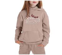 Generico Set Abbigliamento Casual per Ragazze Invernale Stampa Città Nome Manica Lunga Cappuccio Pantaloni Sportivo Confortevole(Khaki, 3-4 Years)