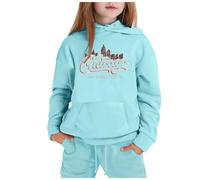 Generico Set Abbigliamento Casual per Ragazze Invernale Stampa Città Nome Manica Lunga Cappuccio Pantaloni Sportivo Confortevole(Sky Blue, 4-5 Years)