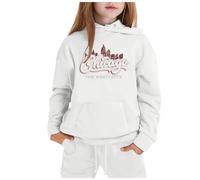 Generico Set Abbigliamento Casual per Ragazze Invernale Stampa Città Nome Manica Lunga Cappuccio Pantaloni Sportivo Confortevole(White, 6-7 Years)