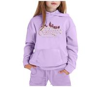 Generico Set Abbigliamento Casual per Ragazze Invernale Stampa Città Nome Manica Lunga Cappuccio Pantaloni Sportivo Confortevole(Purple, 7-8 Years)