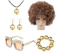 Generico Set Accessoires Disco Femme Années 70 - Lunettes Rétro, Boucles d’Oreilles et Bandeau Brillant - Kit de Déguisement Vintage pour Soirée à Thème ou Carnaval