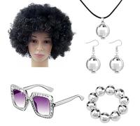 Generico Set Accessoires Disco Femme Années 70 - Lunettes Rétro, Boucles d’Oreilles et Bandeau Brillant - Kit de Déguisement Vintage pour Soirée à Thème ou Carnaval