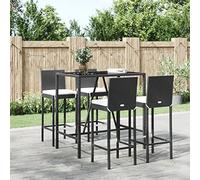 Generico Set Bar da Giardino 5 pz con Cuscini in Polyrattan Nero,Nero,37.2kg,3187643
