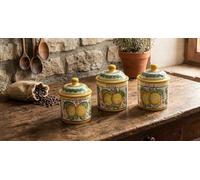 Generico Set barattoli sale zucchero caffè in ceramica siciliana giallo e verde di santo stefano di camastra decorata a mano Limoni Art 8