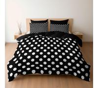 Generico Set Biancheria da letto per Bambini, (Minimal Nero Bianco Punti) Set Completo Copripiumino Doppia 150 x 220 cm e Federa per Ragazzi Ragazze Bambino, Nero