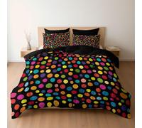 Generico Set Biancheria da letto per Bambini, (Vivace Colorato Punti) Set Completo Copripiumino Doppia 220 x 240 cm e Federa per Ragazzi Ragazze Bambino, Nero