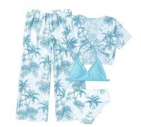 Generico Set Bikini da Ragazza - Costume Intero da Bagno per Ragazze Costumi da Bagno da Ragazza in 4 Pezzi con Stampa Tropicale Bikini con e Pantaloni in Rete (Mint Green 9-10 Years)