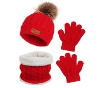 Generico Set cappello e guanti per bambini, set guanti sciarpa per bambini - Cappello e invernali lavorati a maglia - Calda ghetta per il collo, sciarpe accoglienti, cappello spesso, avvolgente