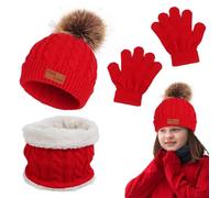 Generico Set cappello, guanti, sciarpa, set cappello e guanti per bambini - Cappello invernale per bambini lavorato a maglia,Sciarpe Guanti Cravatta Colletto Cappello caldo avvolgente per l'inverno