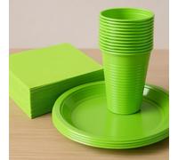 Generico Set Completo da 150 Pezzi per 50 Persone 50 Piatti, 50 Bicchieri e 50 Tovaglioli Coordinati in Verde Lime: Eleganza e Praticità per Eventi, Feste e Cerimonie