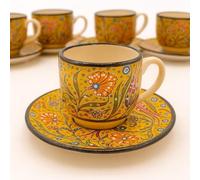 Generico Set Completo di 6 Tazzine con Piattino da Caffè/Cappuccino in Ceramica Turca Decorata - Artigianato Etnico Raffinato 1308241202 Marocco Tunisia Etnico del Mondo