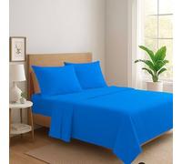 Generico Set Completo Letto Lenzuola in 100% Cotone Tinta Unita Made in Italy Anallergico Completo di Angoli e Federe PaulWilliams (Blu, Singolo)