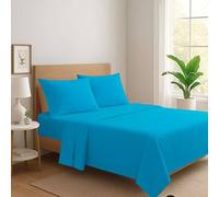 Generico Set Completo Letto Lenzuola in 100% Cotone Tinta Unita Made in Italy Anallergico Completo di Angoli e Federe PaulWilliams (Acqua Marina, Una piazza e mezzo)