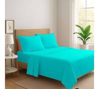 Generico Set Completo Letto Lenzuola in 100% Cotone Tinta Unita Made in Italy Anallergico Completo di Angoli e Federe PaulWilliams (Azzurro, Singolo)