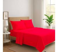 Generico Set Completo Letto Lenzuola in 100% Cotone Tinta Unita Made in Italy Anallergico Completo di Angoli e Federe PaulWilliams (Rosso, Matrimoniale)