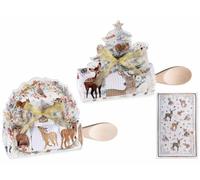 Generico Set con Confezione Regalo con asciugapiatti in Microfibra, Stampa Animali del Bosco e Cucchiaio in Legno, addobbi di Natale, Decorazione per la casa, Idea Regalo