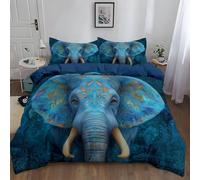 Generico Set Copripiumino 135 x 200 cm Bedding Set Matrimoniale in microfibra Mandala Artistico Elefante con 1 Federe 50x80-2 pezzi Set di Lenzuola extra morbida Morbido ed Ipoallergenico Blu