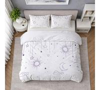 Generico Set Copripiumino 150 x 200 cm Galassia, Viola Lavanda Microfibra Copriletto Singolo con una Federa, Morbida Microfibra Copripiumino Motivo Stella Luna E Sole Onirico Resistente Lavabile