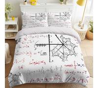 Generico Set Copripiumino 150 x 200 cm Matematica, Rosso Bianco Copriletto Singolo con una Federa, Morbida Copripiumino Motivo Calcolo Formule Geek Resistente Lavabile