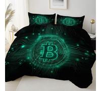 Generico Set Copripiumino 155 x 200 cm Inclusa Federa 50x80 cm federe da - Fantasia Bitcoin Schema elettricoin Microfibra Copripiumino per camera da letto,set di biancheria da letto con Nero