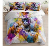 Generico Set Copripiumino 200 x 200 cm Bedding Set Matrimoniale in microfibra Gorilla Arte Digitale Pittura con 2 Federe 50x80-3 pezzi Set di Lenzuola extra morbida Morbido ed Ipoallergenico Bianco