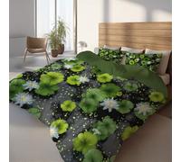 Generico Set Copripiumino 200 x 200 cm Minimalista, Verde Salvia Microfibra Copriletto una Piazza e Mezza con due Federe, Morbida Microfibra Copripiumino Motivo Ninfee Pacifico Resistente Lavabile