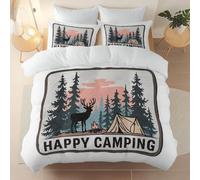 Generico Set Copripiumino 230 x 220 cm Inclusa Federa 50x80 cm federe da - Cartello Bosco Tenda Cervoin Microfibra Copripiumino per camera da letto,set di biancheria da letto con Bianco