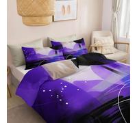 Generico Set Copripiumino 240 x 220 cm Biancheria da Letto, Copripiumino Reversibile Realismo - Righe Astratte Viola E Nere Geometria Morbido e Accogliente per Adulti Bambini e Adolescenti