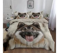 Generico Set Copripiumino 260 x 220 cm Microfibra Copripiumino Beige giallo scuro Morbido biancheria da letto per la camera dei bambini Akita con lingua fuori Inclusa 2 Federa 50x75 cm