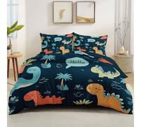 Generico Set copripiumino 3 pezzi Cartoni animati Piante DinosauriBlu in morbida microfibra traspirante e resistente, include 1 copripiumino 230 x 220 cm e federa con chiusura a cerniera