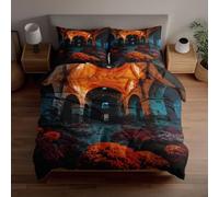 Generico Set copripiumino 3D Cattedrale sommersa in corallo incandescente, set letto matrimoniale con 1 copripiumino 2 federe, microfibra traspirante