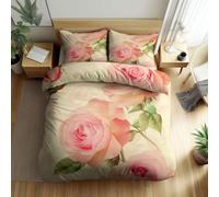 Generico Set Copripiumino Acquarello Piante Rose, Crema Stampa Parure Copripiumino in Microfibra con 1 x Copripiumino 150 x 220 cm e 2 x Federe 50 x 80 cm per Bambini Ragazzi