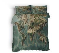 Generico set copripiumino antiacaro 250x200cm Mappa Del Mondo Realistica copripiumino morbido e resistente Telo letto in microfibra, leggero e traspirante, stampa fronte retro, zip invisibile