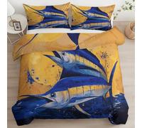 Generico Set Copripiumino Cartone Animato Gioco Oceano Animale Tonno Giallo Lenzuola Letto Reversibile Per Ragazzi e Ragazee - Set di biancheria da letto per bambini - 135 x 200 cm e Federe