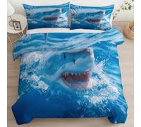 Generico Set Copripiumino Cartone Animato Oceano Animale SqualoAzzurro Lenzuola Letto Reversibile Per Ragazzi e Ragazee - Set di biancheria da letto per bambini - 220 x 240 cm e Federe
