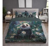 Generico Set copripiumino in Morbida Copripiuminos Multicolore,Singolo Couripiumino 150 x 220 + Federa 1 x 50 x 70, Moderno Pittura A Olio Panda Margherita,Facile da pulire, Easy Cura Copripiumino